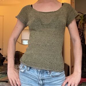 Lightweight Olive Knit Scoop Neck Top
